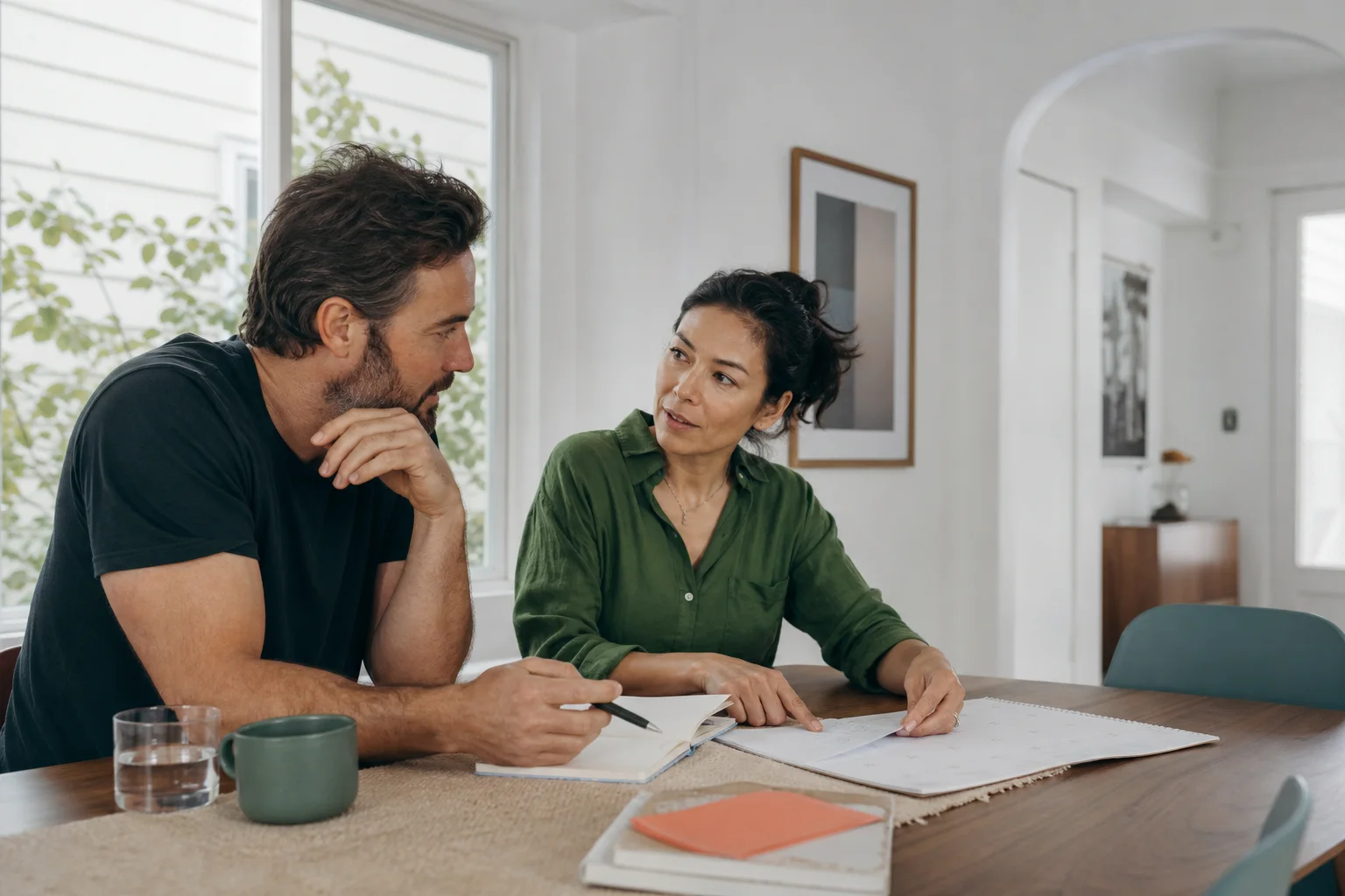 Two adults talking through a shared decision